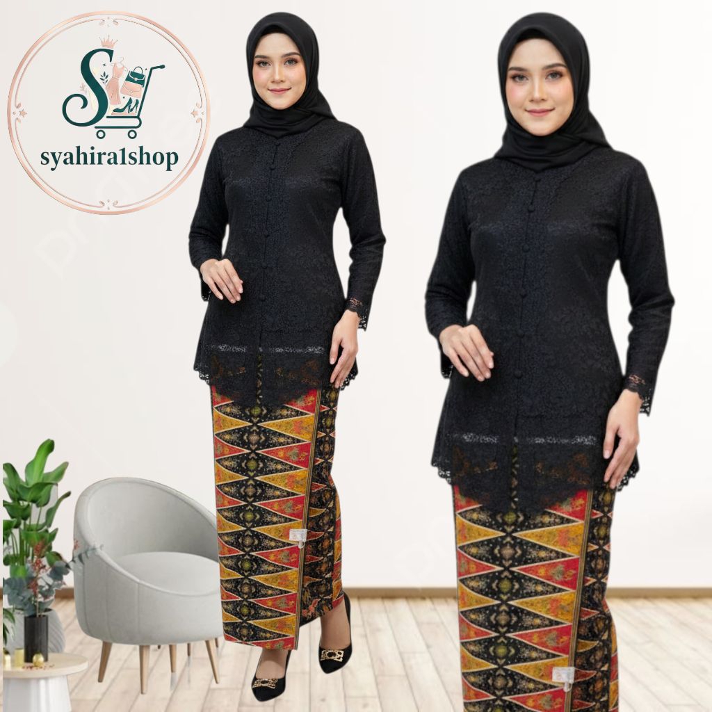 Syahira Kebaya Setelan Kebaya Encim Bordir Senada Lengan Panjang Katun Toyobo