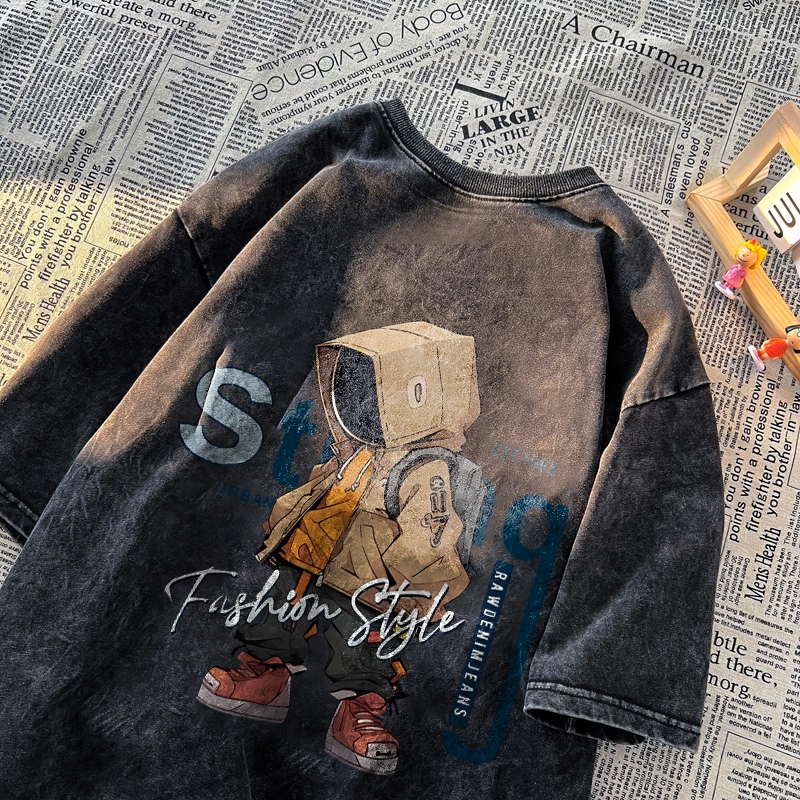[COD] Fastfash Kaos Distro Pria Washed Tshirt Vintage Oversize Boneka Kartun Gaya Busana Baju Cowok 