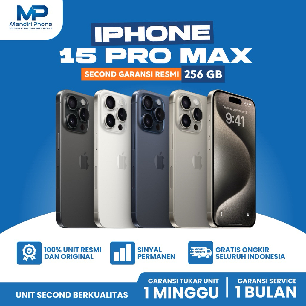 IPHONE 15 PRO MAX 256GB NATURAL TITANIUM SECOND GARANSI RESMI