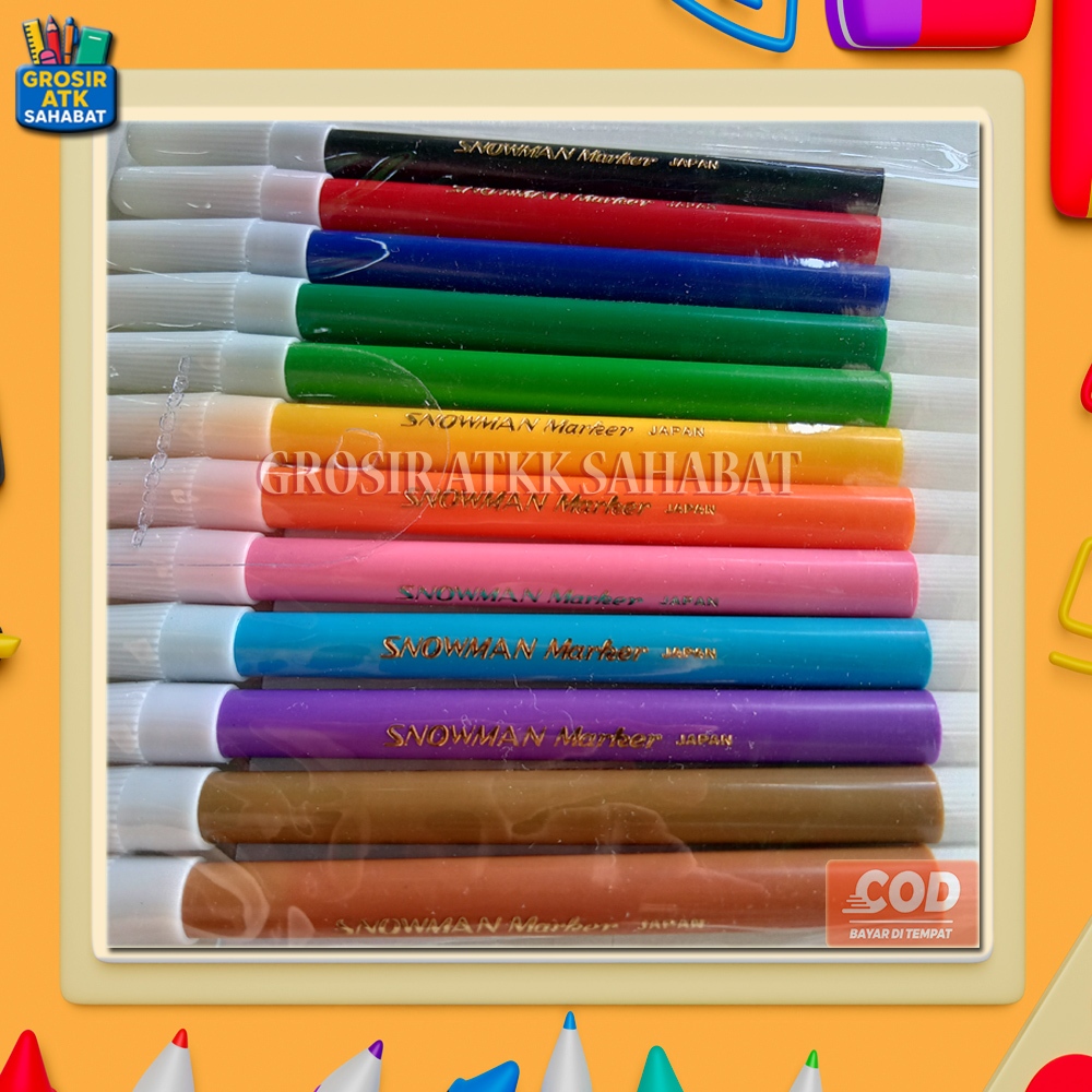 KELIR AIR BESAR SNOWMAN 12 WARNA SPIDOL WARNA-WARNI / Spidol 12 Warna / Kelir Cair / Klir Air Anak A