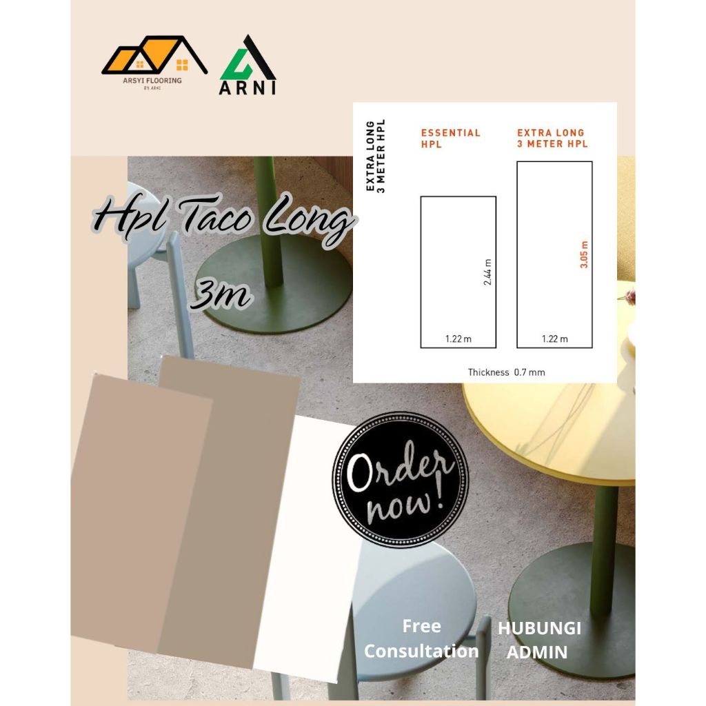 HPL TACO LONG 3M|warna solid|HPL PELAPIS FURNITURE/KITCHENSET