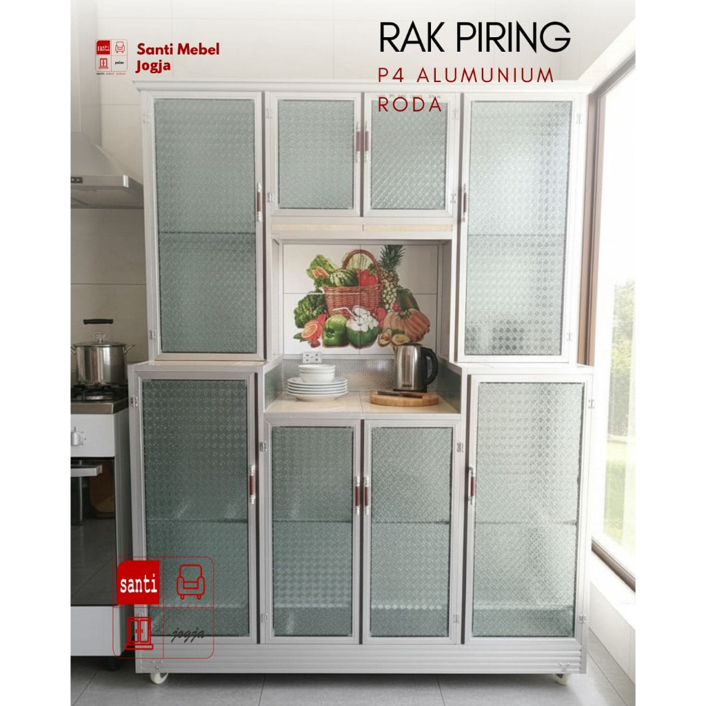 Lemari Dapur Rak Piring Aluminium Roda 4 pintu BMCRODA HDI Super