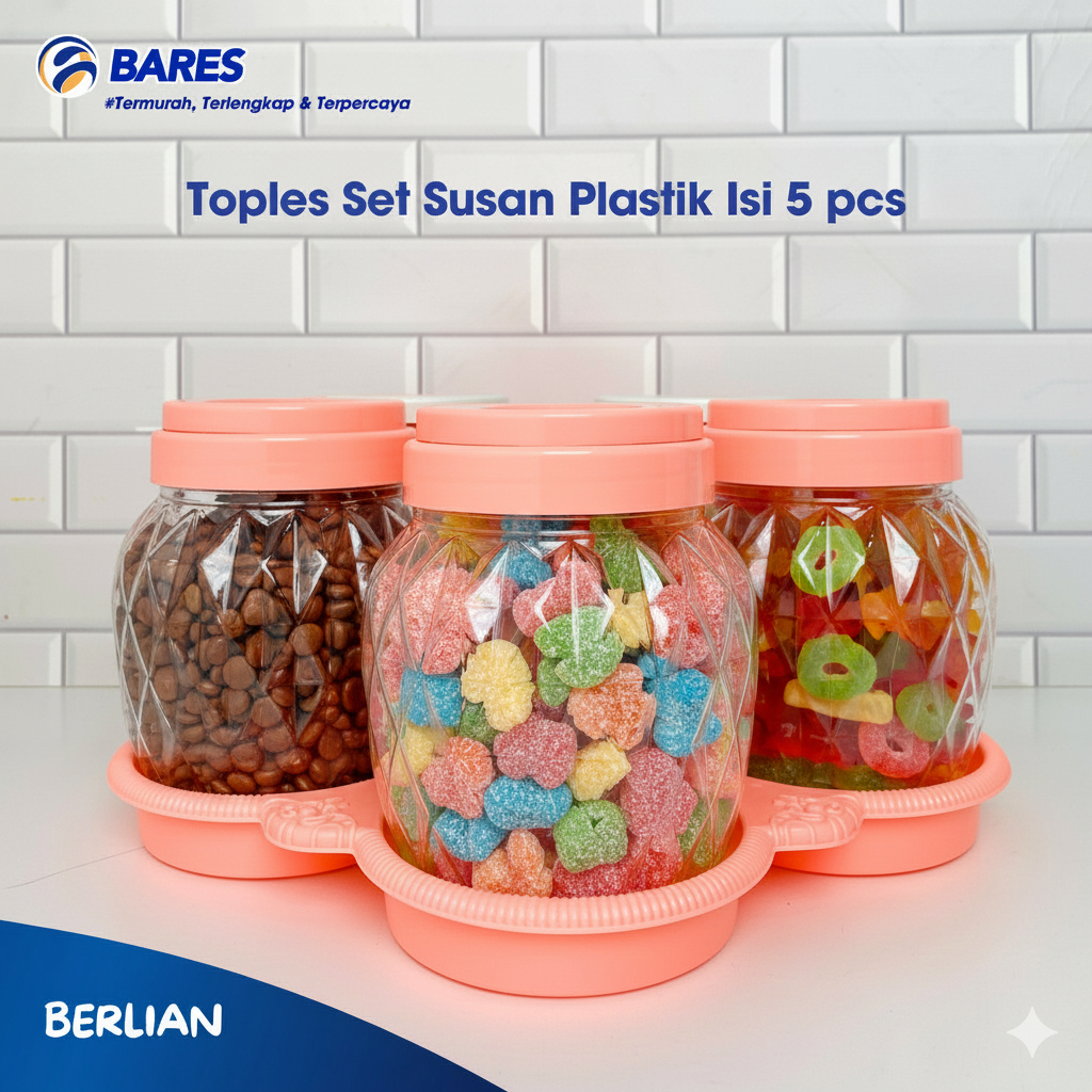 Toples Plastik Set Delipack Cantik isi 5 Pcs Motif Berlian/ Toples Kue / Toples Lebaran /Toples Plas