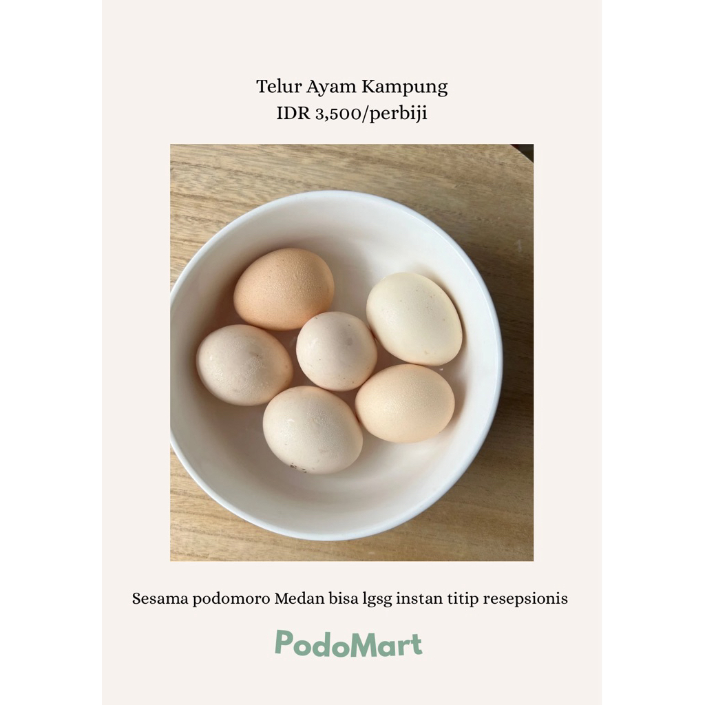 (PODOMART) TELUR AYAM KAMPUNG ASLI/MEDAN/PODOMORO MEDAN/SEMBAKO/TELUR