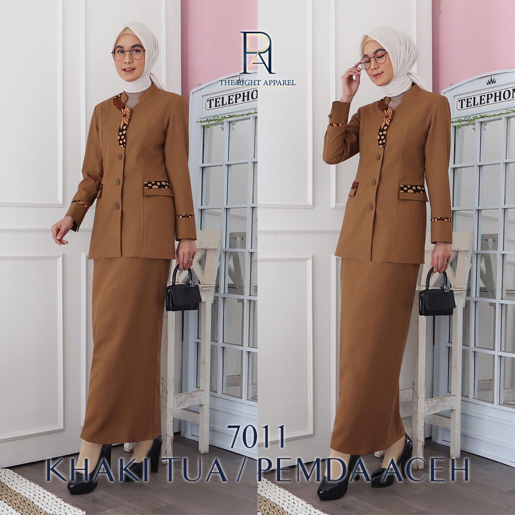 Blazer Seragam Wanita Kerah Shanghai /Mandarin Lengan Panjang Detail Variasi Batik Lurus Stelan ROK 