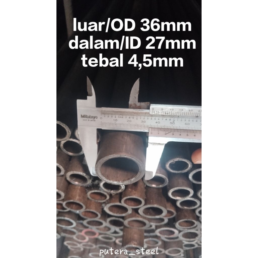 pipa besi seamles luar/OD 36mm dalam/ID 27mm tebal 4,5mm ukuran 10-100cm