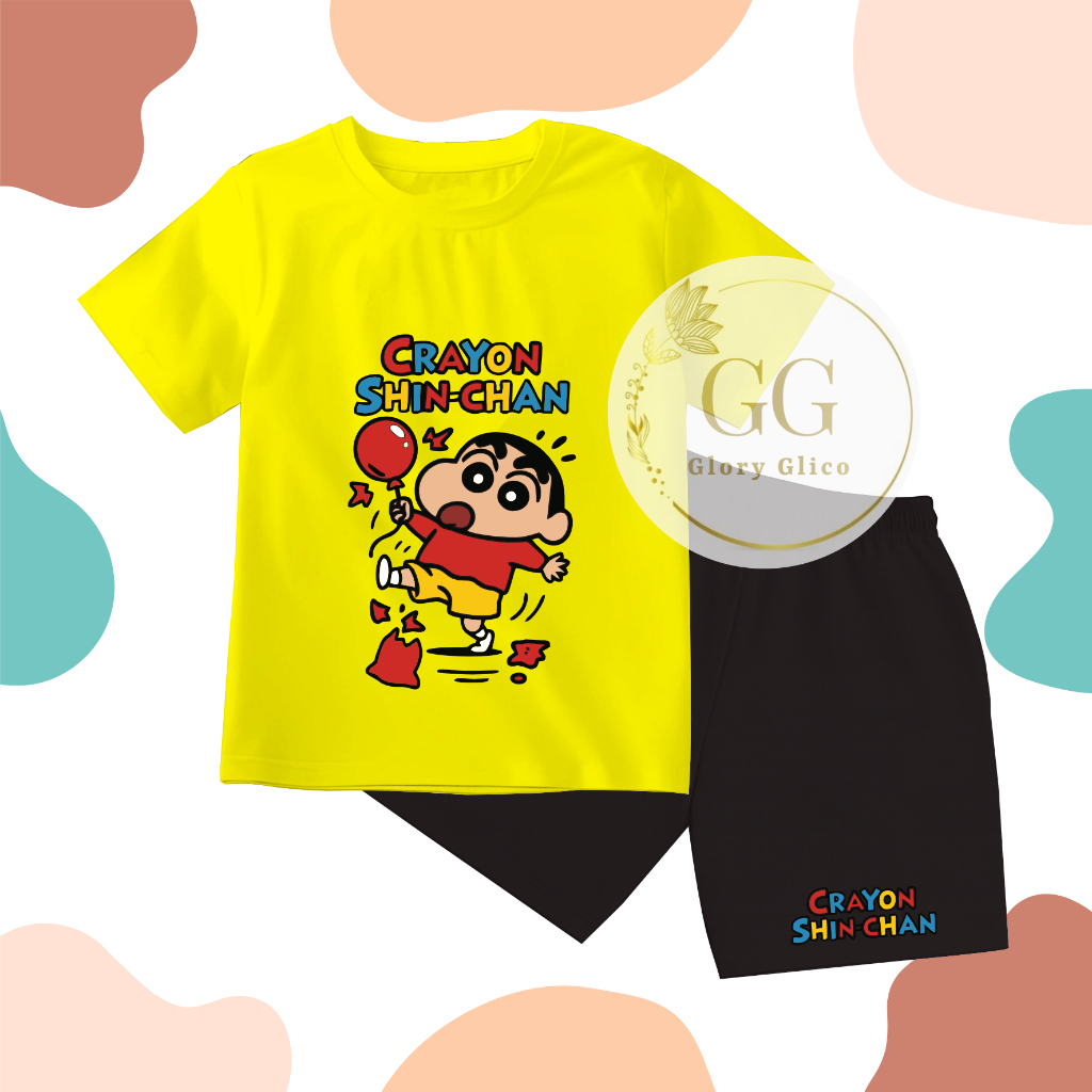 GG Setelan Anak Celana Hitam Cewek Cowok Gambar Crayon Shinchan