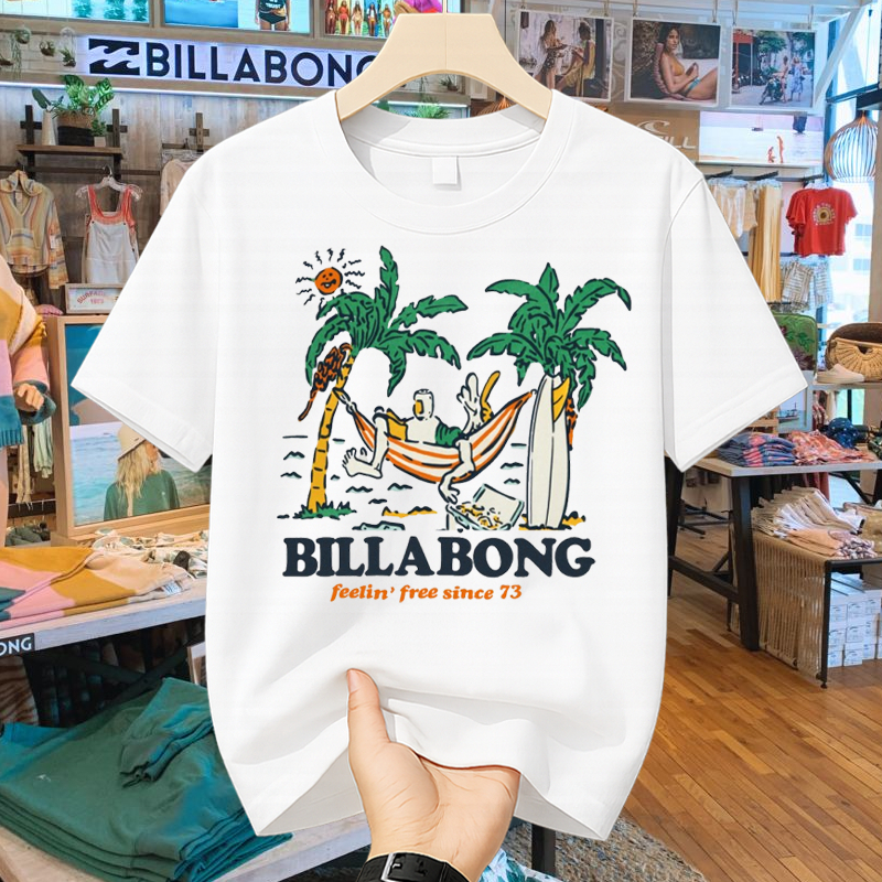 Penjual panas COD Kaos Oblong Pria 100% Katun Berleher Bulat Berukuran Besar Kaos Kasual Billabong d