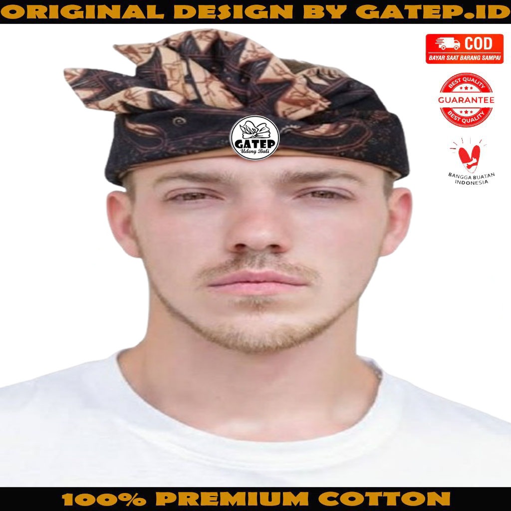 Udeng Batik Setengah Jadi Motif Gunung - Ikat Kepala Khas Bali Asli - Blangkon Bali Keren - Peci Bal
