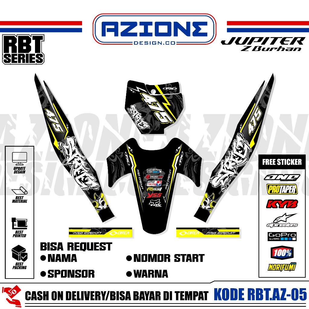 (COD) Sticker Variasi RBT/GTX JUPITER Z/BURHAN Stiker Decal Striping Bebek Modif RBT, FREE STICKER