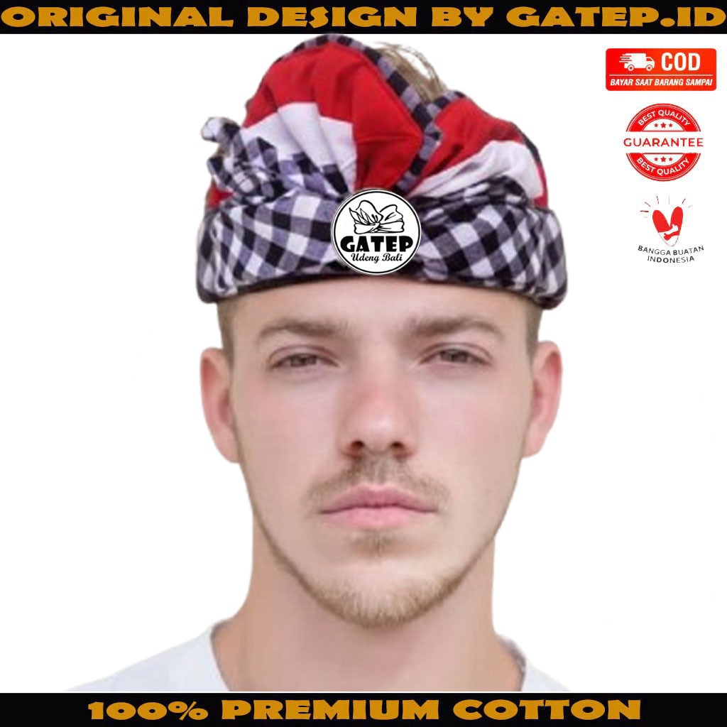 Udeng Bali Kotak Kotak Catur Poleng Motif Merah Putih Setengah Jadi / Ikat Kepala Khas Bali / Blangk
