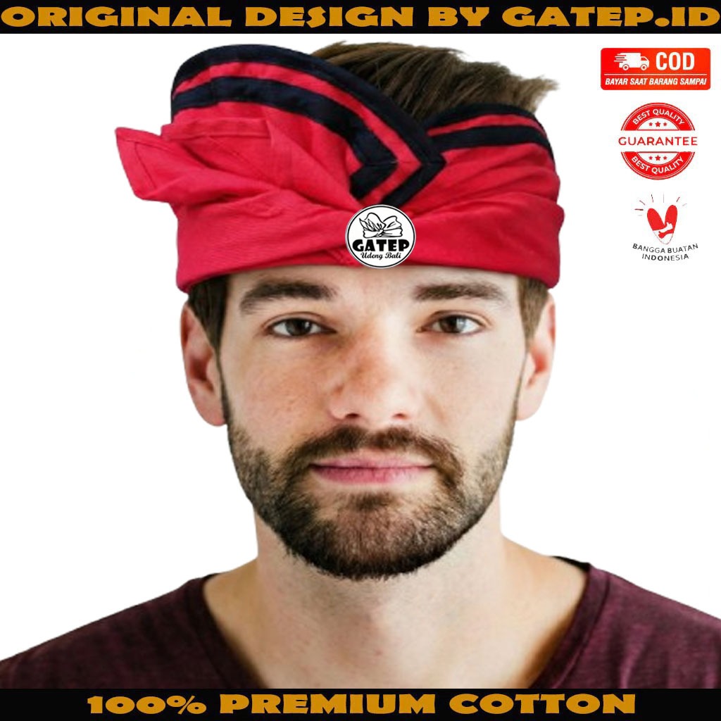 Udeng Bali Merah Polos Lis Hitam Setengah Jadi / Ikat Kepala Bali / Topi Bali / Blangkon Bali