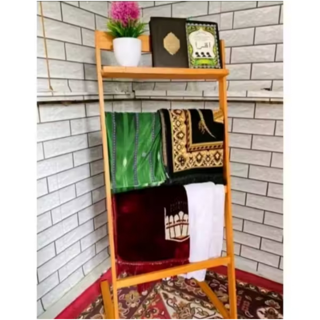 Rak Sajadah dan Mukena kayu mahoni peralatan shalat stand berdiri / Sajadah Rak gantungan Multifungs