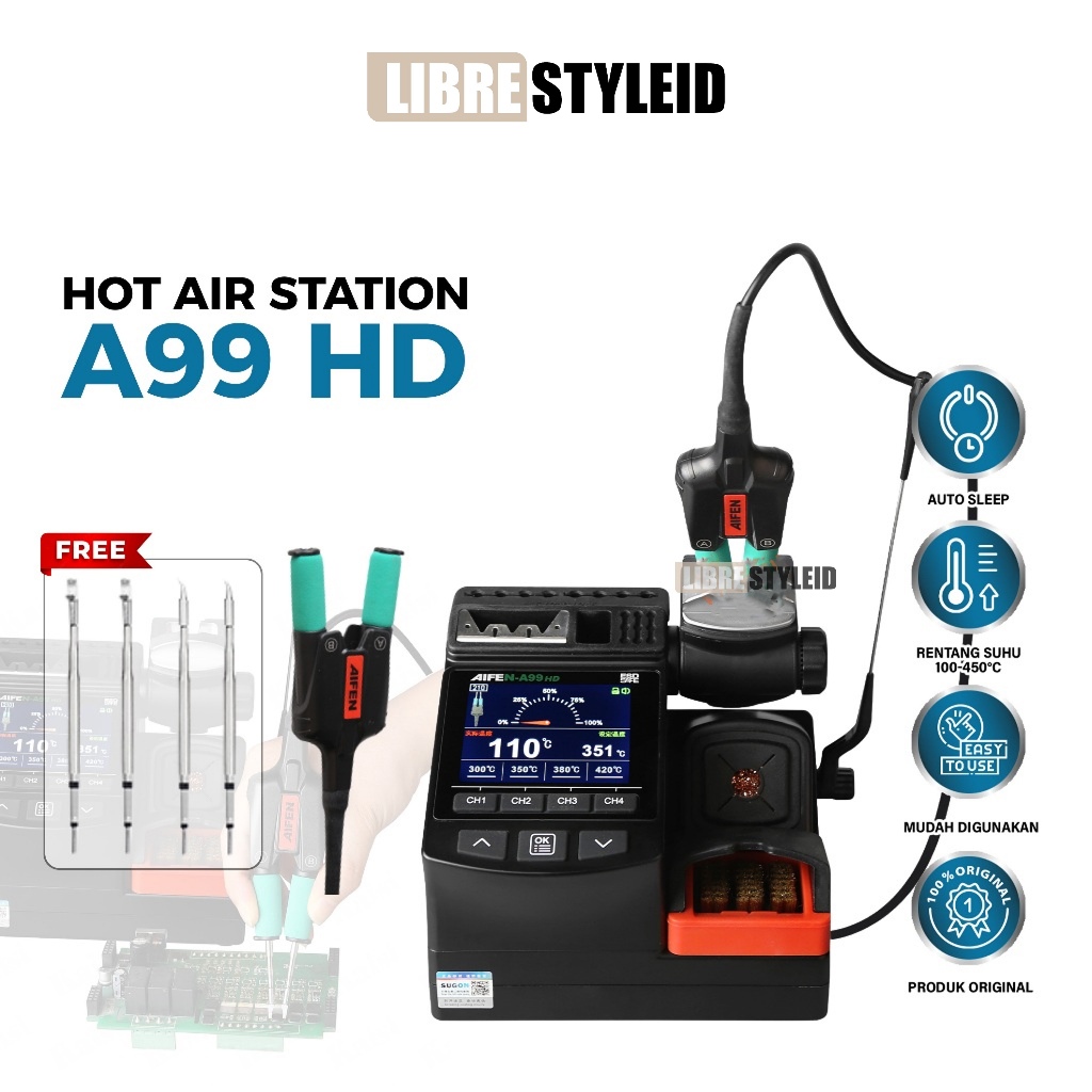 AIFEN A99 HD SOLDER STATION DUAL HANDLE ORIGINAL - AIFEN A99 HD ORIGINAL SOLDER STATION PINSET & HAN