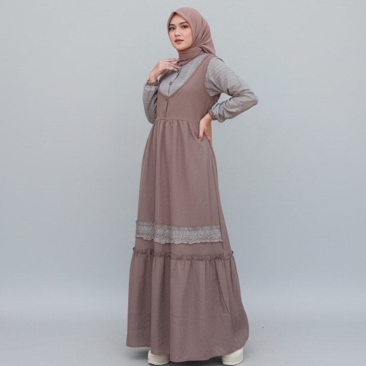 Gamis Amanda Zerrin Bahan Bugatti Salur Mix Rayon Twill & Jaguar (MOTIF RANDOM) (Free Pouch, Goodie 