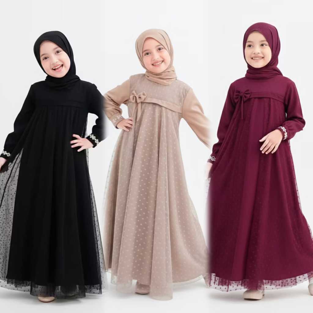 Gamis Putih Anak Perempuan Set baju Misha dress kids gamis anak usia 5-14 tahun Gamis Anak Perempuan