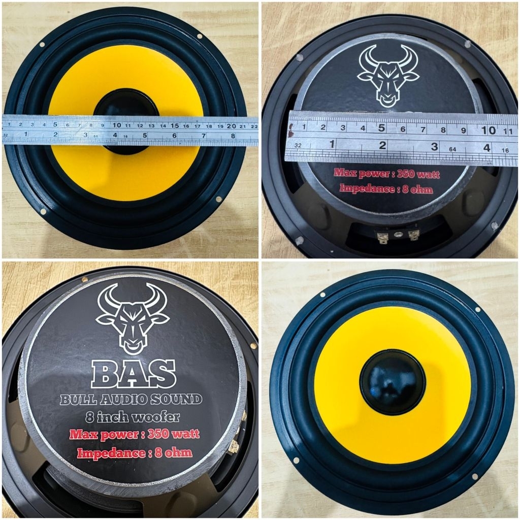 BAS bull audio sound speaker komponen 8 inch woofer 350 watt 8 ohm yellow speker driver 8" bass subw