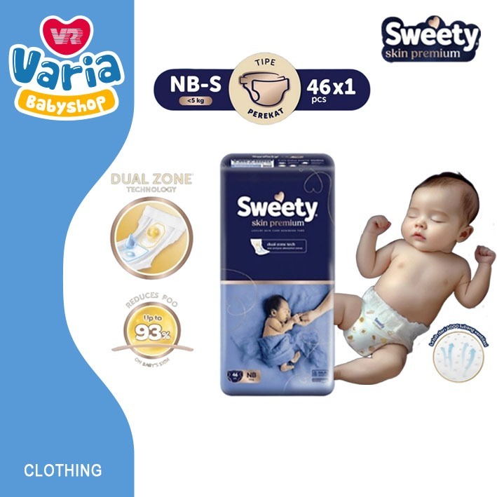 Popok Bayi Sweety Skin Premium Tape Newborn-S 46 /Popok Bayi/Diapers | Sweety