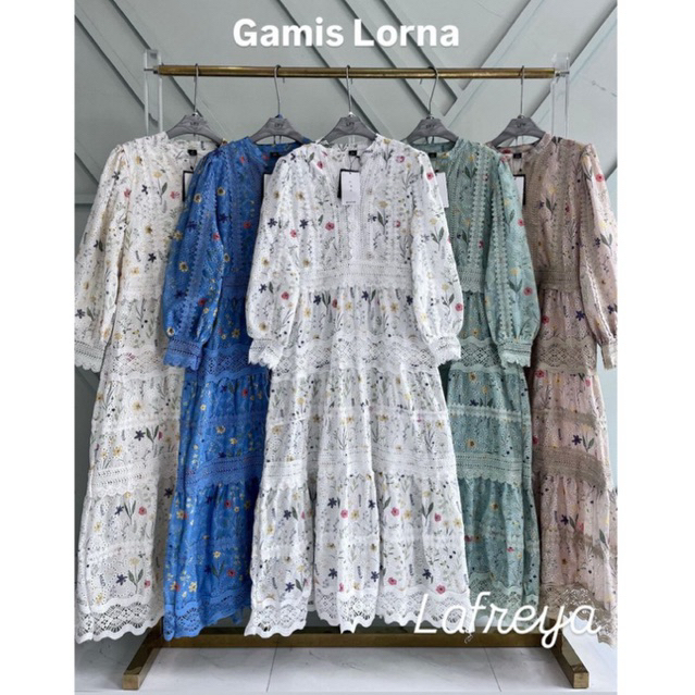 Gamis Ashley, lafreya dress, gamis putih, white maxi, dress katun bordir, gamis eyelet, gamis import