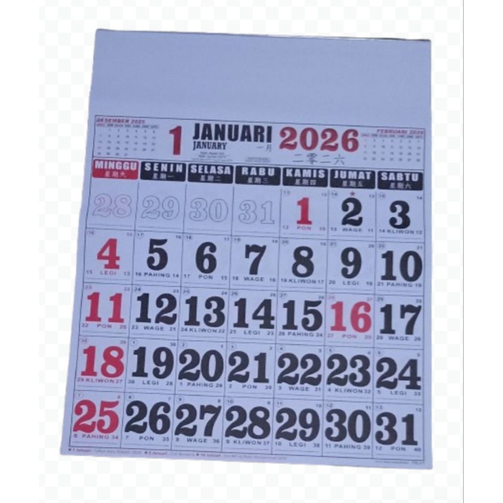 Kalender baru jumbo tahun 2026 (RJ)