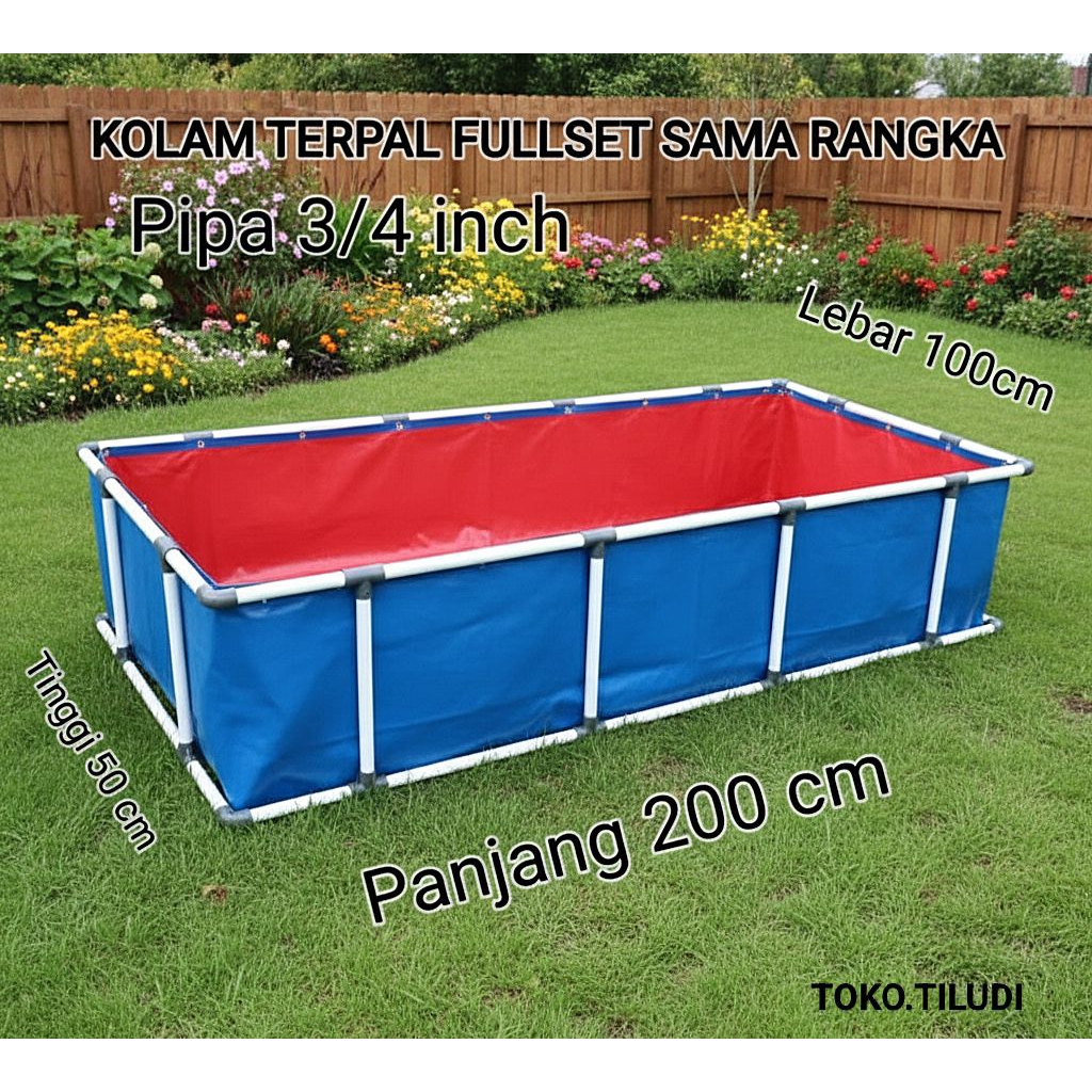Kolam terpal/Kolam Ikan/full Set Krangka Ukuran 200×100×50