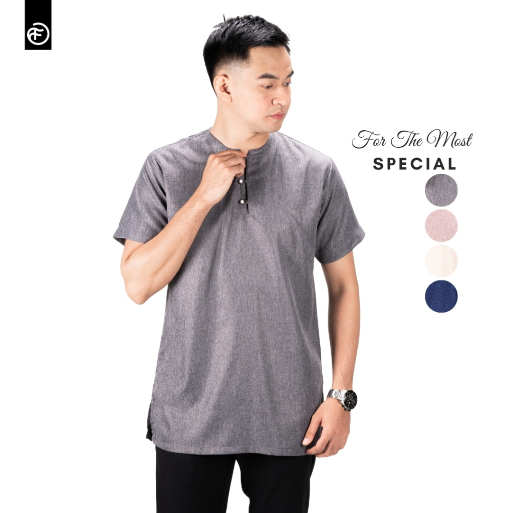 FOBDG Nusantara Koko Baju ULIN Atasan Charcoal Black Hitam Kurta Tanpa Kerah Lengan Pendek Pria Dewa