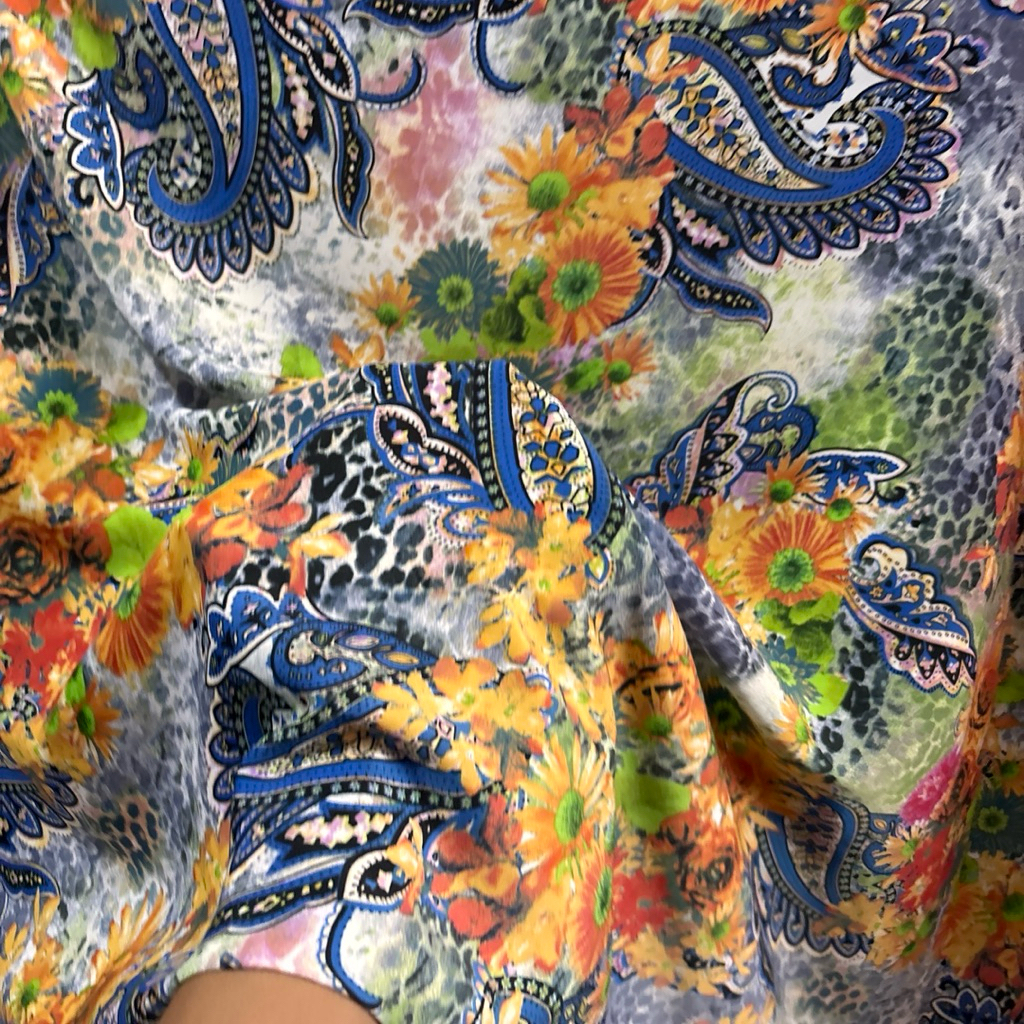 Bahan Kain Satin Silk Motif Batik Paisley Modern Mix Bunga - Kain Meteran High Quality untuk Tunik, 