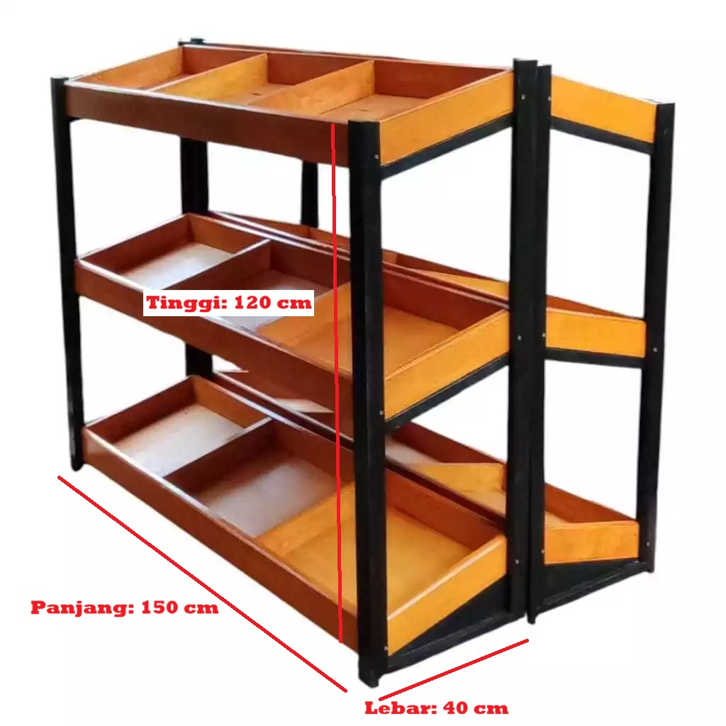 Rak Buah / Rak Display Toko / Rak Display Warung 3 Tingkat Full Kayu Premium Kokoh