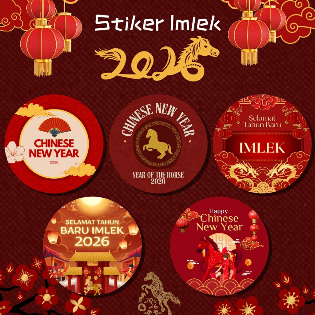 STIKER IMLEK GONG XI FACAI 2026 | SHIO KUDA| STIKER CHINESE NEW YEAR/Sticker Imlek Chinese New Year 