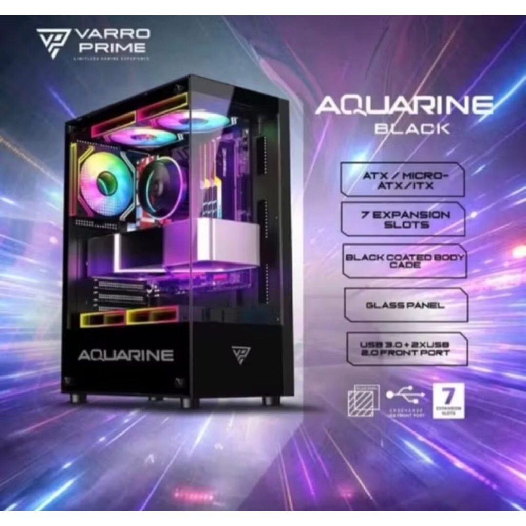 Casing Varro AQUARINE Black FREE 3 Fan