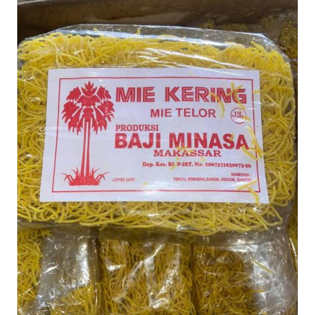 500 gram Mie Kering Baji Minasa Bahan Mie Titi Makassar