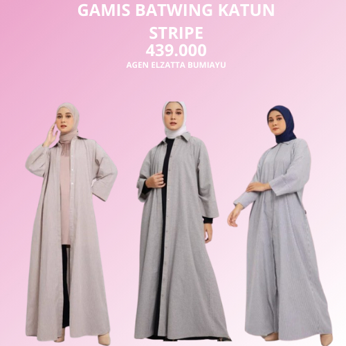 Gamis Batwing Katun Stripe Gamis Bahan Katun Elzatta