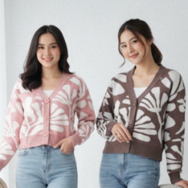 KYRA Cardigan Rajut Floria Abstract – Cardigan Rajut Motif Bunga Besar | Outer Korea Aesthetic