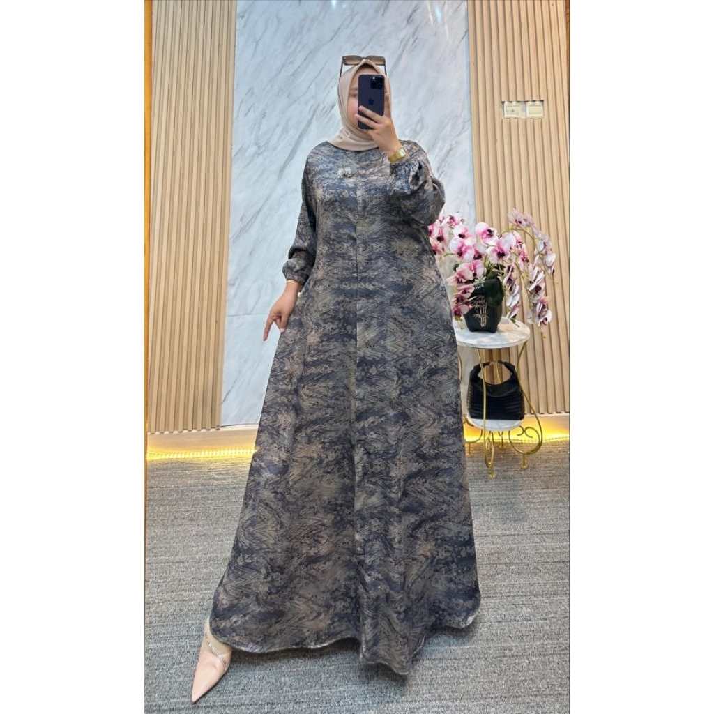 Gamis/Dress Maxi Elegan Motif Marmer