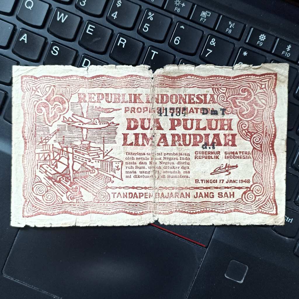 Uang Kuno ORIDA Sumatra 25 Rupiah Tahun 1948