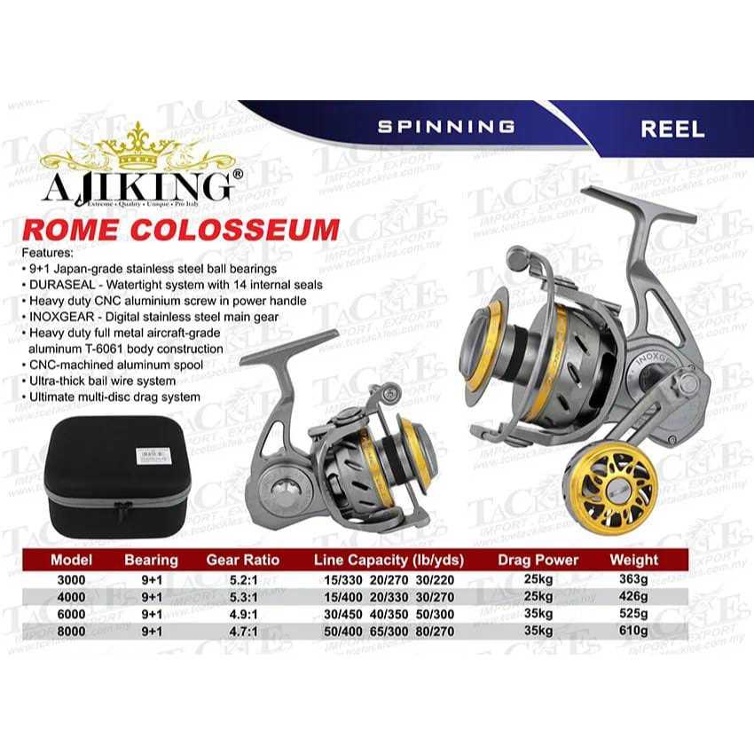 REEL SPINNING AJIKING ROME COLOSSEUM DURASEAL MAX DRAG: 35KG