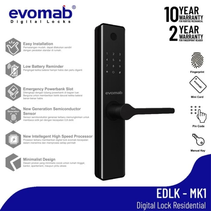 Kunci Pintu Digital Smart Lock Evomab EDLK-MK1 - FINGERPRINT