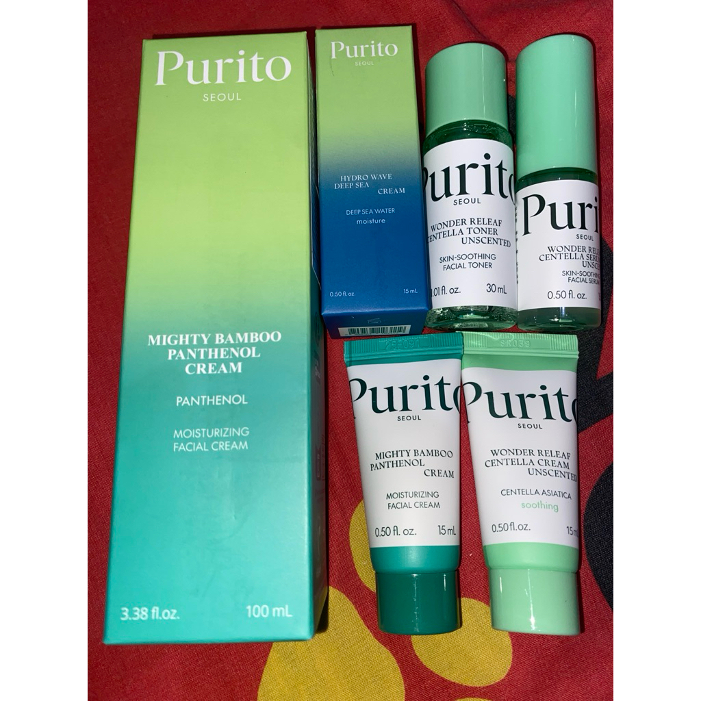 purito mighty bamboo panthenol cream, hydro wave deep sea cream, wonder releaf centella mini unscent