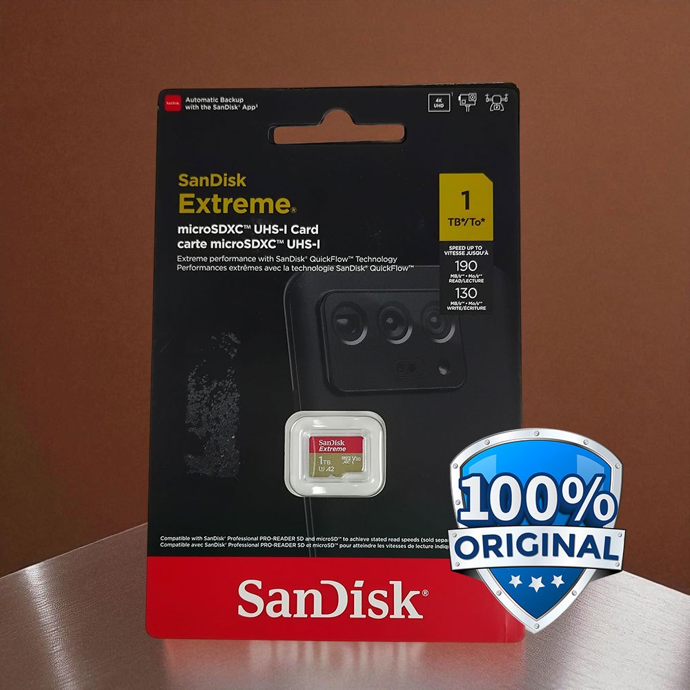 1TB SanDisk Extreme microSDXC V30 A2 U3 - SDSQXAV-1T00 Kartu Memori Transfer Data Cepat 190 MB/s Vid