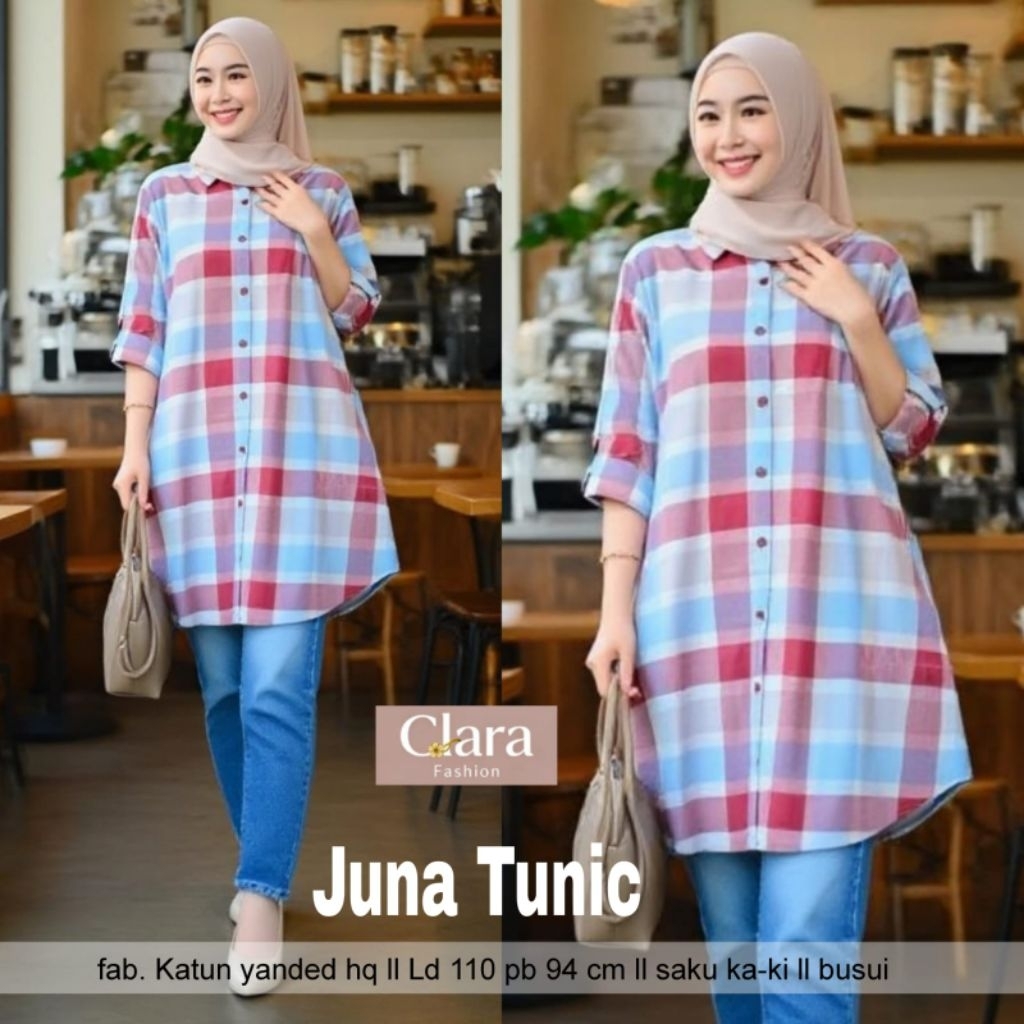 Tunic katun motif kotak kotak Juna tunic