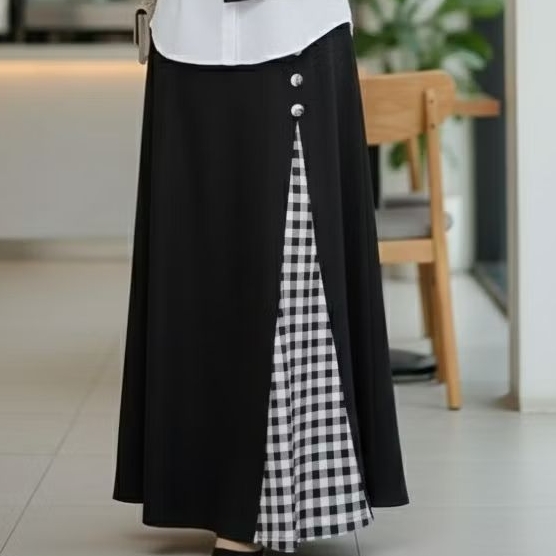 Rok Hitam mix Kotak | Rok Maxi | Rok Kekinian