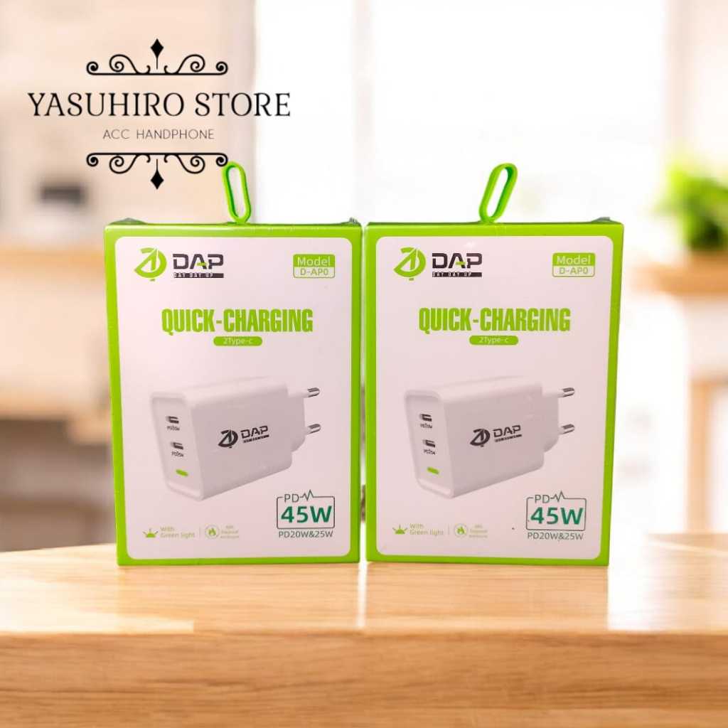Adaptor DAP D-AP0 45Watt Dual Port TYPE-C Kepala Chager DAP D-AP0 2Port TYPE C Fast Charging