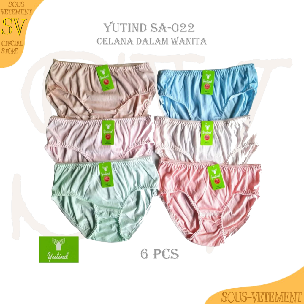 [6 PCS] Celana Dalam Wanita Yutind 022 Bahan Katun Lembut, Karet Pinggang Zigzag, Warna Acak