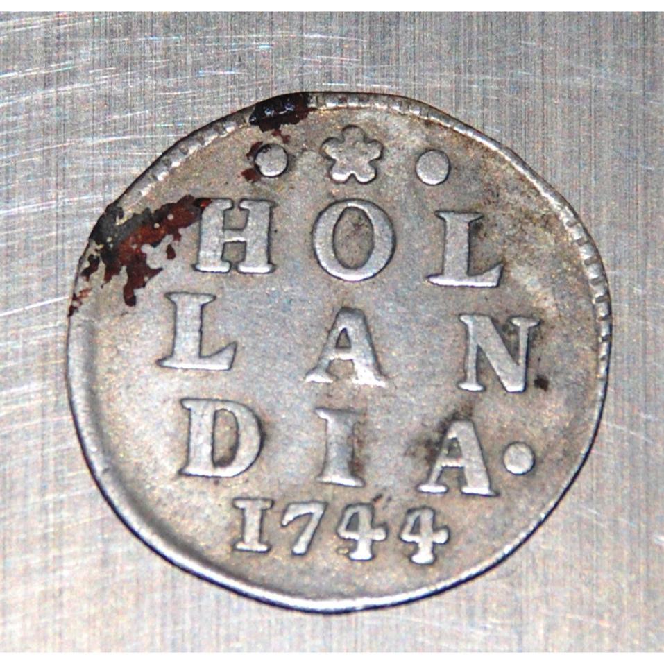 BL119 koin 2 stuiver 1744 dari probinsi Hollandia, koin perak VOC era