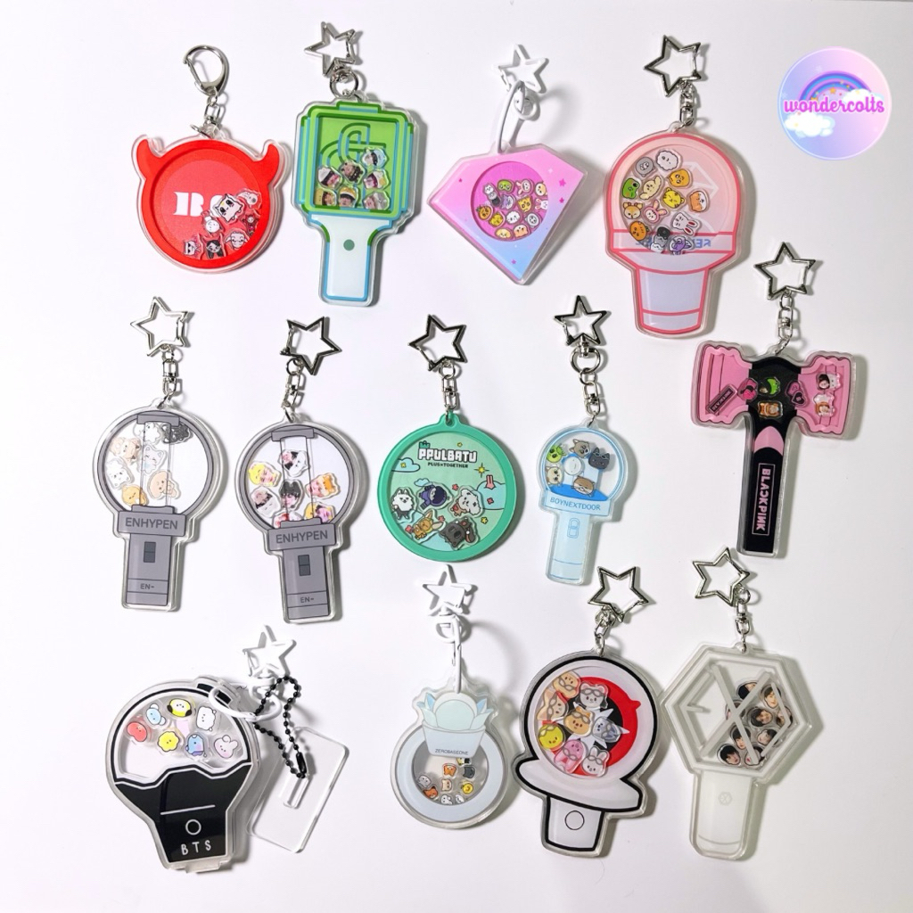 [READY] Keychain Shaker KPOP — Gantungan Kunci Akrilik Bag Charm BTS Aespa Enhypen Riize NCT Dream W