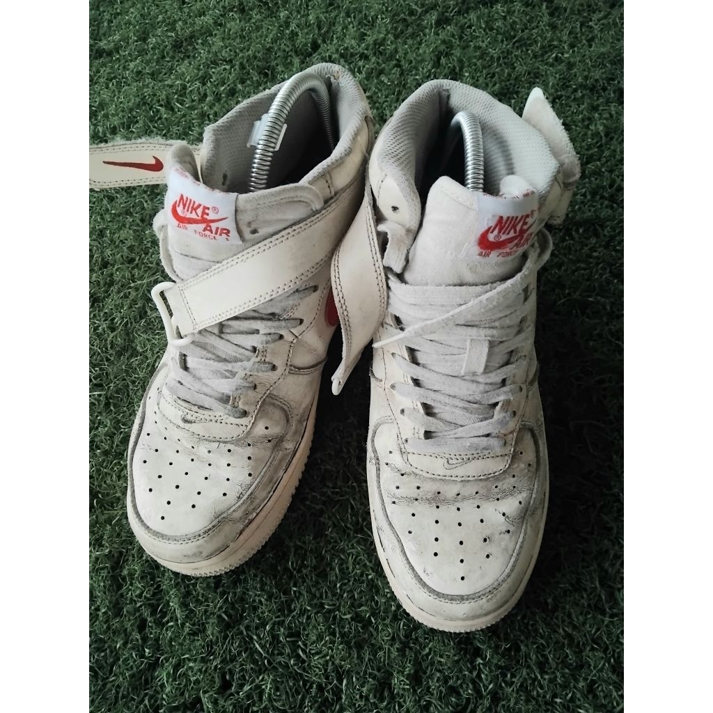 Nike AF1 mid white red casual preloved second