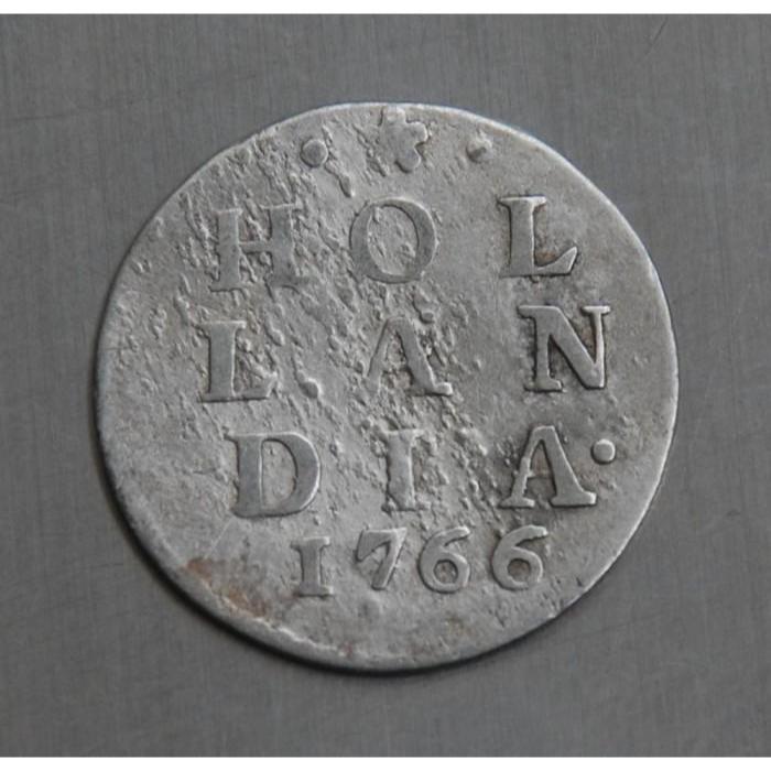 BL406 koin 2 stuiver 1766 dari probinsi Hollandia, koin perak era VOC
