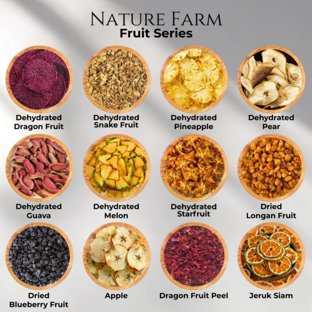 Nature Farm Premium Dried Fruit /Buah Kering Stroberi Pisang Mulberi Kranberi Gojiberi Nangka Jeruk 