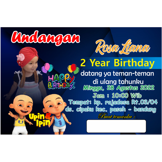 kartu undangan ulang tahun anakk yang kekinian backround upin dan ipin elegan
