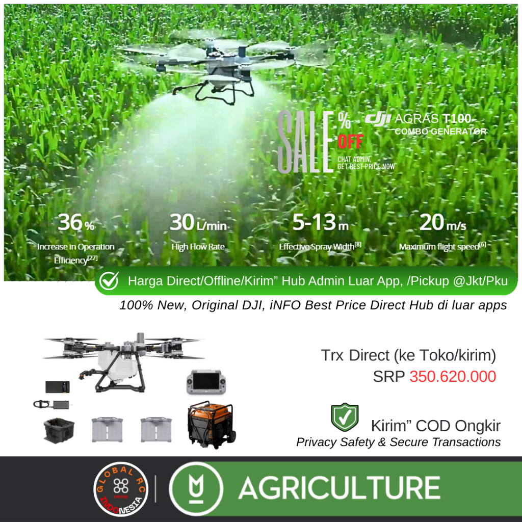 DJI Agras T100 Generator Combo 2 Battery Drone Pertanian Semprot Hama